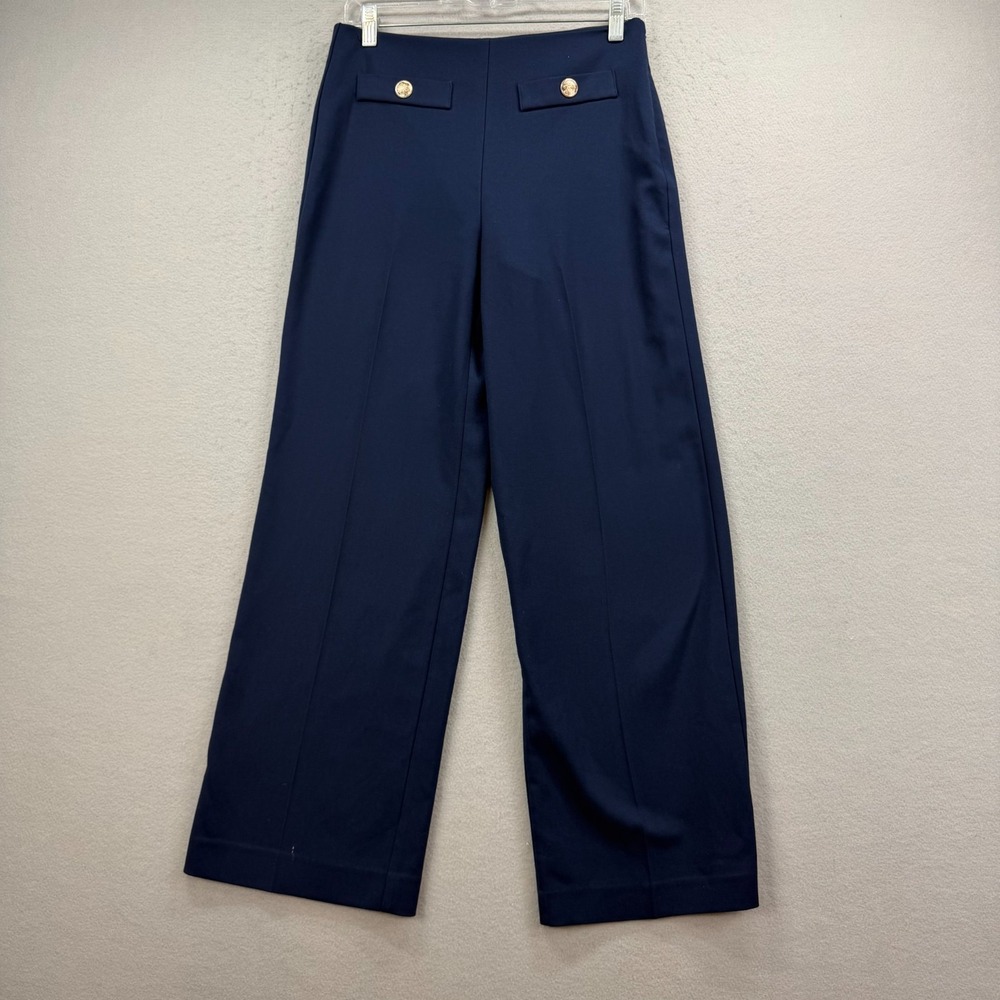 LOFT Pants Women Size 2 Petite Blue Navy Sailor Gold Button Flap Pocket Wide Leg